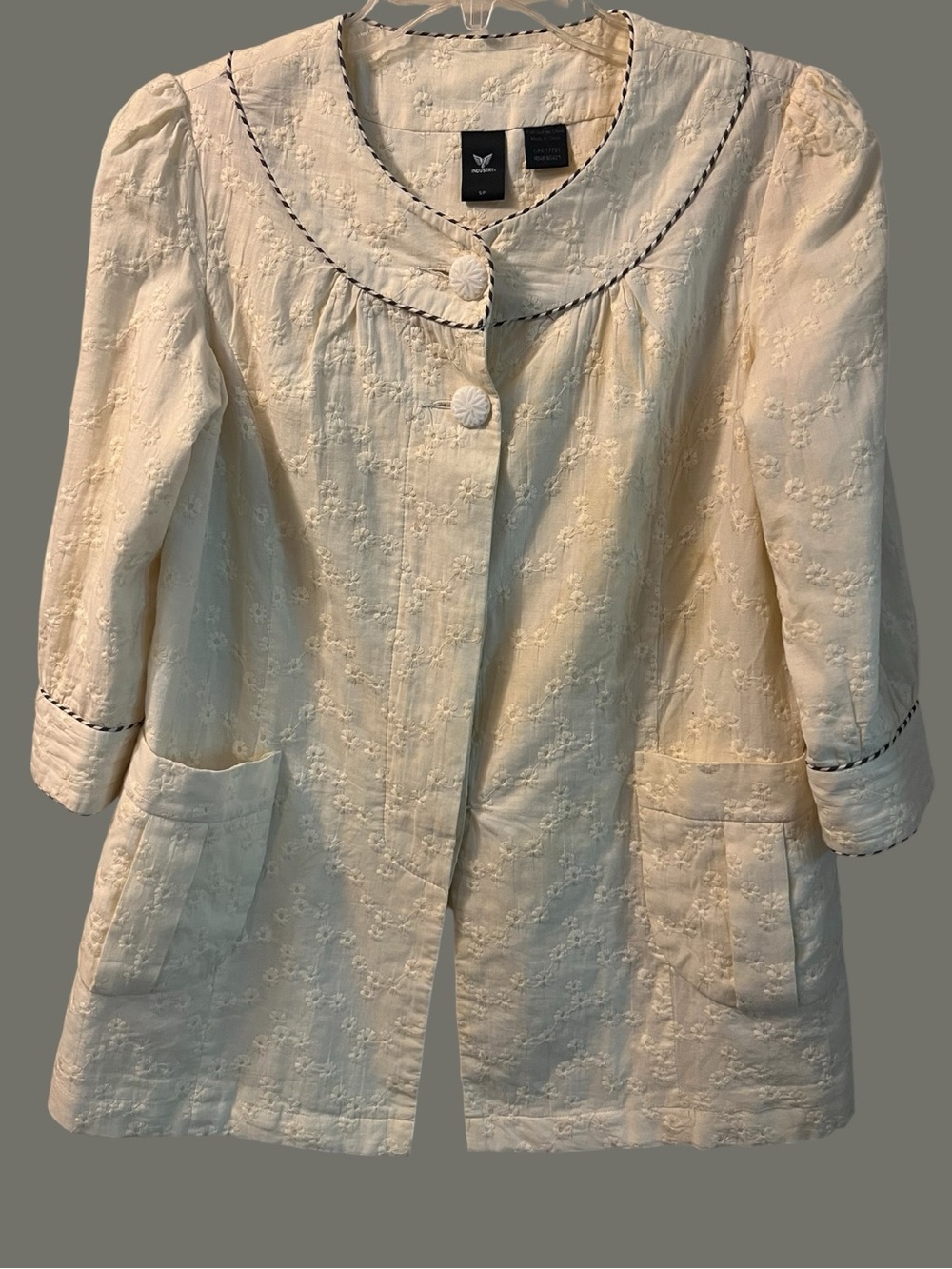 Vintage Y2K Ivory 100% Cotton Eyelet Mod Jacket / The Industry / [S]